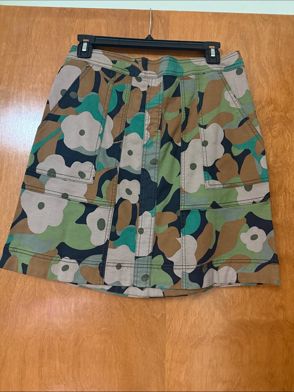 CAbi Floral Camo Mini Skirt in Green, Brown, Black & Cream